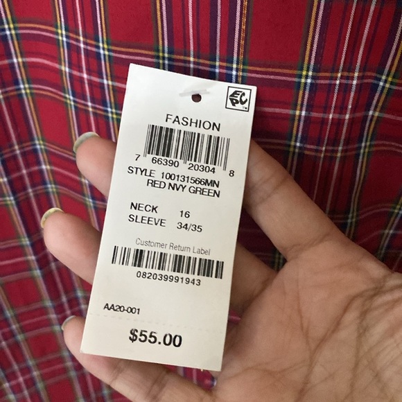 Men’s Club Room Regular Fit Performance Shirt Cotton Red Navy Green Neck 16 NWT - Picture 6 of 10